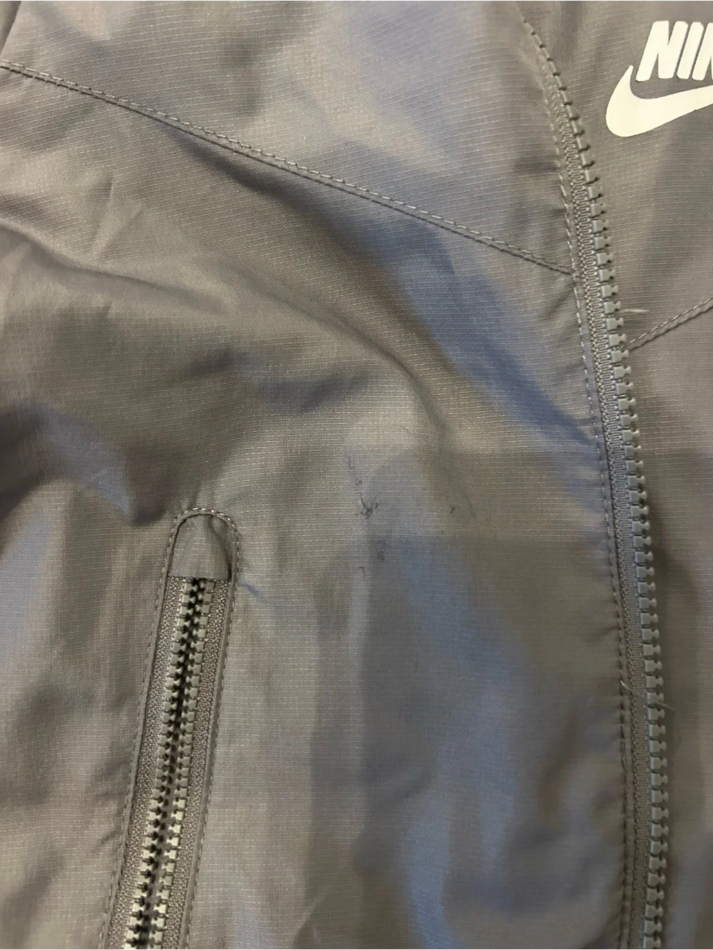 Nike Kids Gray Hooded Rain Jacket with White Logo